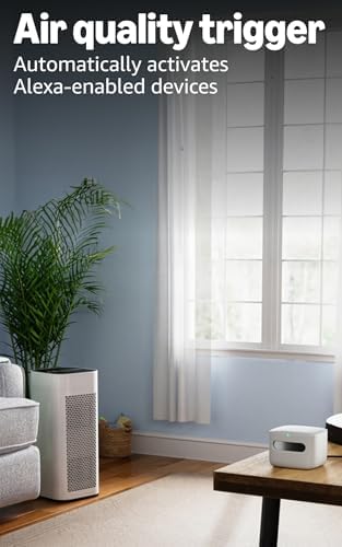 Amazon Smart Air Quality Monitor, Detects temperature, humidity, carbon monoxide, PM2.5 and VOCs, Get notifications when air quality drops, Works with Alexa