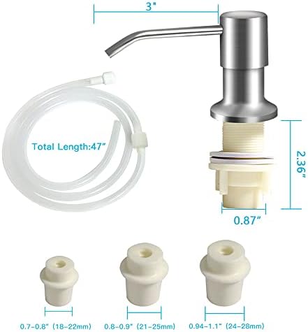 OHiHi Dish Soap Dispenser for Kitchen Sink (Brushed Nickel), Countertop Sink Soap Dispenser Water Pump with 47” No-Spill Extension Tube Kit Design for Kitchen Bathroom, No More Refills （Sliver）