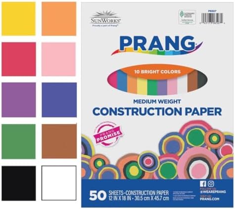 Prang (Formerly SunWorks) Construction Paper, 10 Assorted Colors, 12" x 18", 50 Sheets