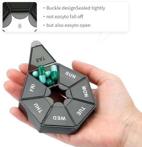 Pill Organizer, Pill Box, Small Pill Case, Medicine Pill Organizer 1 Time a Day, Weekly Pill Organizer, Pill Container, Pill Holder, Daily Pill Organizer Travel Pill Organizer 7 Day (Black)