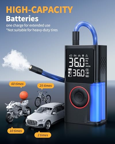 Powools Tire Inflator Portable Air Compressor, Black, Standard Capacity
