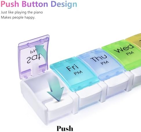 MOLN HYMY Large Pill Organizer 2 Times a Day, AM PM Pill Box 7 Day, 14 Dividers 2 Week Medicine Pill Organizer with Easy Push Button for Medication, Vitamins, Fish Oils, Supplements