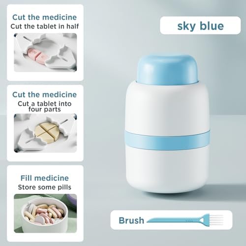 Pill Cutter 1/4 - Pill Splitter with Stainless Steel Blade for Cutting Small Pills or Large Pills in one Fourth, Suitable for Cuting Vitamins, Tablets (1-4 Blue)