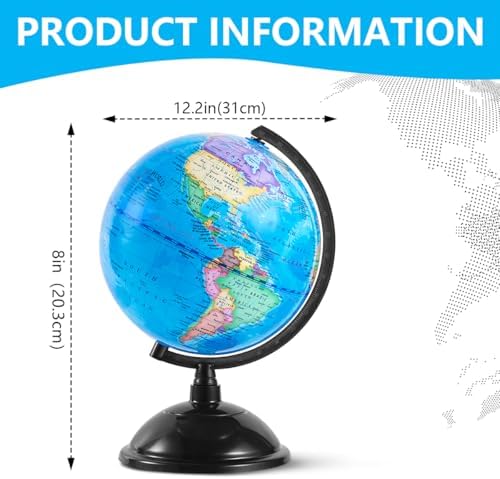 KISEER 8 Inch World Globe with Stand Rotating Earth Spinning Globe for Kids Geography Classroom Education or Decorations (Blue)