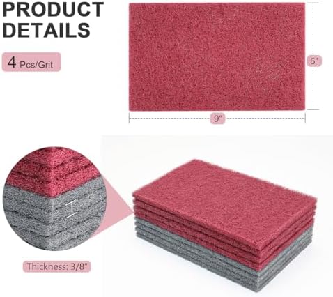 6"x9" Automotive Scuff Pad 8 Pack (7447&7448) - 4 Maroon(Fine) & 4 Gray(Ultra Fine), Wet/Dry Reusable Scuffing Pad for Paint Prep, Sanding - Auto Body, Woodworking & Handicrafts