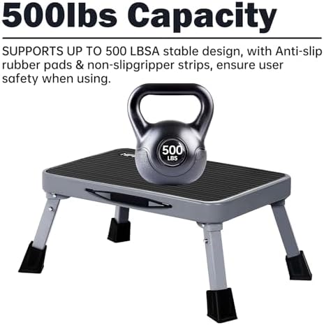 RV Step Stool Foldable 1-Step Ladder Sturdy Metal Stable Step Stool with a Non-Slip Platform Supports up to 500 lb with Non-Slip Rubber Feet, Easy to Carry