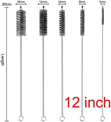 Straw Cleaner Brush Extra Long 12 inch, 10 PCS Straw Cleaner Brush Bristles Diameter (4+8+10+12+16mm) for Cleaning Straws, Pipe, Sippy Cup and Bottle