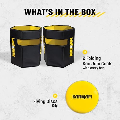 Kan Jam Foldable Travel Disc Toss Game - Black & Yellow, Standard, Nylon - Portable All-Weather Beach Games - Built-in Scoring for Tailgate Essentials - Easy Setup for Yard Fun