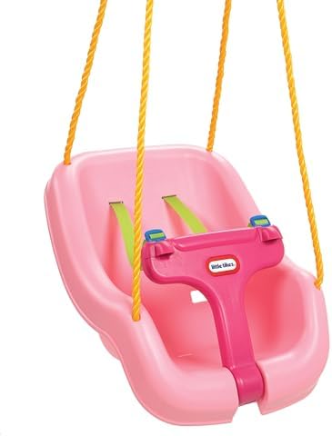 Little Tikes Snug 'n Secure Pink Swing with Adjustable Straps, 2-in-1 for Baby and Toddlers Ages 9 Months - 4 Years,16"D x 16.3"W x 17"H