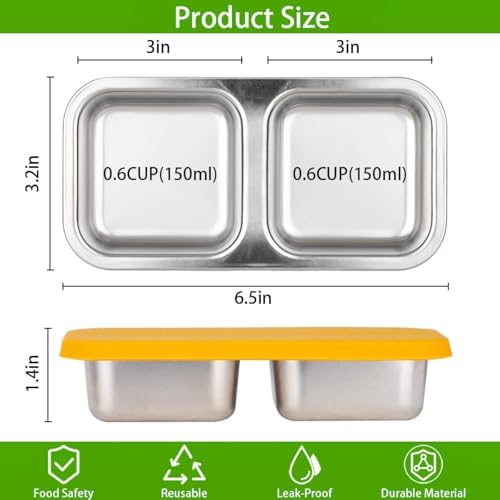 SUMERX 3 Pack Stainless Steel Snack Containers - 2 Compartment