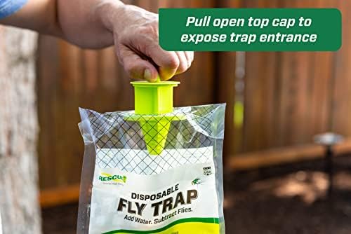 RESCUE! Outdoor Disposable Fly Trap – Hanging Fly Catcher with Attractant Bait, Fly Bag for Patio, Yard, Trash & Farm Areas – Easy-to-Use Outdoor Fly Control - 8 Traps