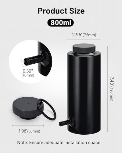 EVIL ENERGY Coolant Overflow Tank, Radiator Overflow Bottle 800ml Aluminum Universal Black