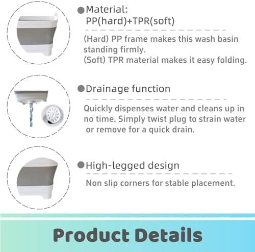 GIMWA 2.4Gal Collapsible Dish Basin with Drain Plug, Baby Bottle Wash Basin