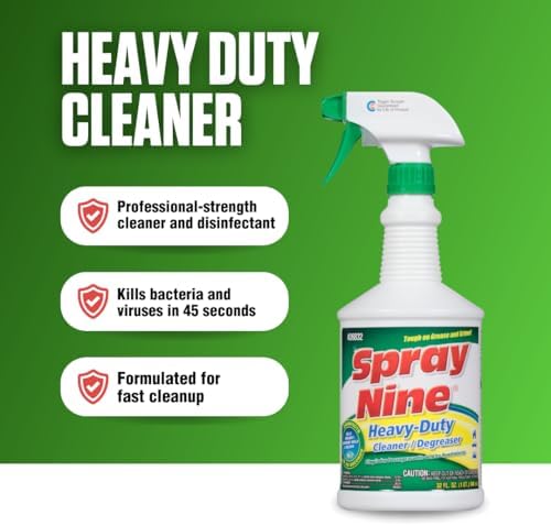 Spray Nine 26832 Heavy Duty Cleaner, Degreaser & Disinfectant for Kitchens, Bathrooms, Yard Equipment, Automotive & Industrial 32 Fl Oz. (Pack of 1)