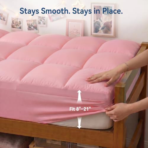 ELEMUSE Pink Twin XL Mattress Topper for College Dorm, Plush Pillow top