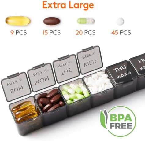 Lifewit Monthly Pill Organizer Once a Day, 28 Day Pill Box, Black, 28 Grids