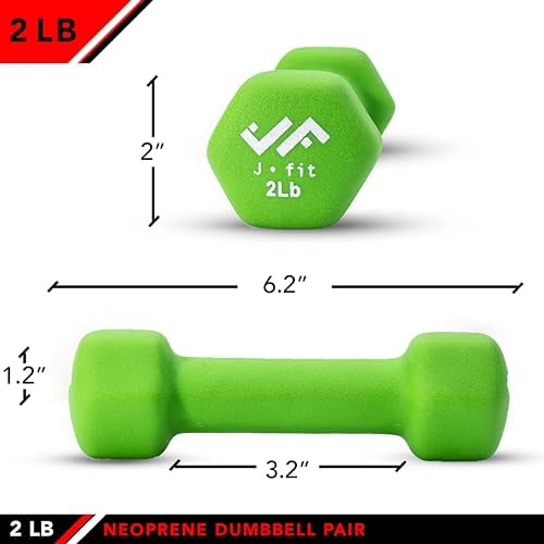JFIT Dumbbell Pairs or Sets – Neoprene & Vinyl Coated Hand Weights for Home Gym, Strength Training, Aerobics, Cardio Exercise and Fitness