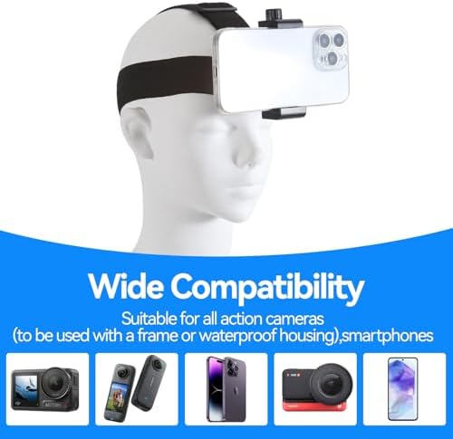 Head-Mounted Mobile Phone Holder,First-Person View Video Outdoor Live Shooting Bracket with Phone Clip(4"-7") for iPhone Samsung Smartphones and GoPro Insta360 Sony DJI Action Camera Head Mount Strap