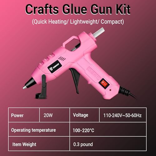 Mini Hot Glue Gun Kit：DEKOPRO 20Watt High Temp Glue Guns Tool with 55-Inch Cord, Includes 30 Glue Sticks for Glue Gun Crafts DIY, School Art, Quick Home Repair (Pink)