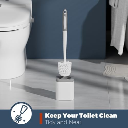 Holaloha Toilet Brush and Holder Set, Space Saving, White, 1 Pack