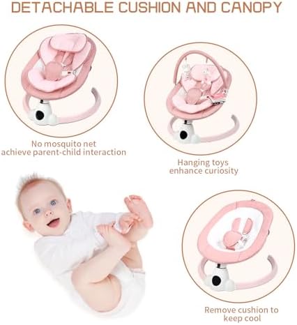 Uuoeebb Baby Swing for Infants, Portable Electric Baby Swings with Bluetooth, 5 Swing Speed, 10 Melodies, 5-Point Harness, Remote Control & Touch Panel - Infant Swing for Indoor & Outdoor Use, Pink