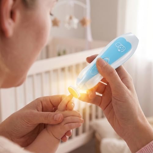 Royal Angels Upgraded 21 in 1 Baby Nail Trimmer with Labeled Case, 13 Extra Replacement Pads, Safe Electric Baby Nail File Kit for Newborns & Toddlers, Whisper Quiet Nail Clipper with LED Light (Blue)