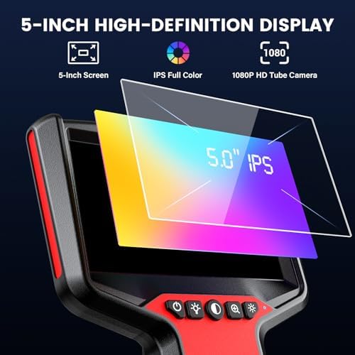 Endoscope Camera with Light: 5" 1080P HD Dual-Lens Inspection Borescope Camera for Sewer - 16.4ft Waterproof Industrial Endoscope - Flexible Snake BoreScope for Plumbing Automotive - Gift Tool for Men