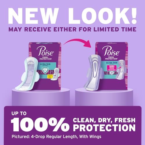 Poise Ultra Thin Incontinence Pads for Women, 4 Drop, Wings, 90 ct