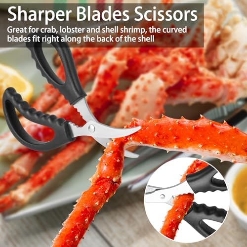 suoundey Seafood Cracker Tool Set With Lobster Sheller Stainless Steel Crab Crackers Crab Leg Fork Seafood Scissors And Storage Bag, Crab Leg Pick Utensils Set Crab Eating Tools (9Pcs)