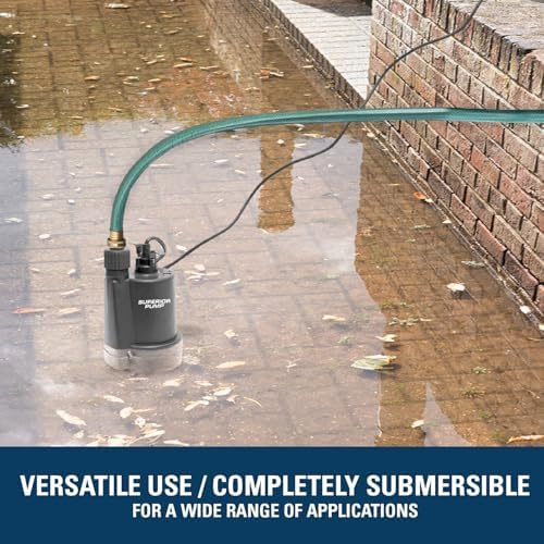 Superior Pump 91250 1800GPH Thermoplastic Submersible Utility Pump with 10-Foot Cord, 1/4 HP