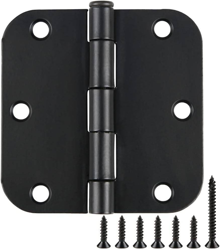 TDCHINGES Rounded Matte Black Door Hinges 3.5 Inch 5/8" Radius Flat 30 Pack