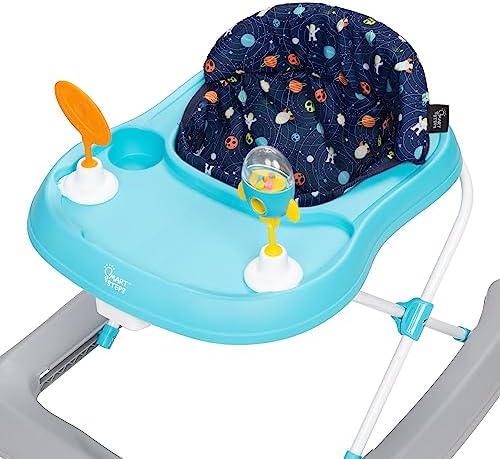 Smart Steps Trend Activity Walker and Entertainer with Removeable Toys, Large Tray, Cup Holder, Adjustable Height and Flat Fold Frame for Storage, Ages 6 Months +, Space Walk Navy