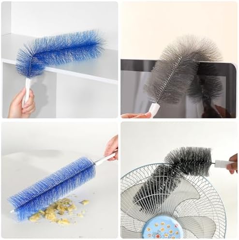 2 Pcs Cobweb Duster, Bendable Fan Duster, Plastic Fan Cleaner Brush,Microfiber Head Dusting Brush, Reusable Dust Remover for Air Conditioning Shutters,Ceiling Fan Blades,Air Vents, Curtains, Cars