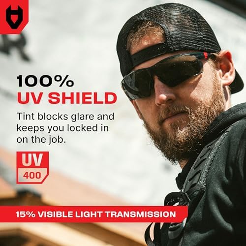 NoCry Safety Sunglasses with Green Tinted Wraparound Lenses; Tinted Safety Glasses for Men and Women with Adjustable Arms & No-Slip Grips; Work Glasses with UV 400 Protection; ANSI Z87.1 Rated