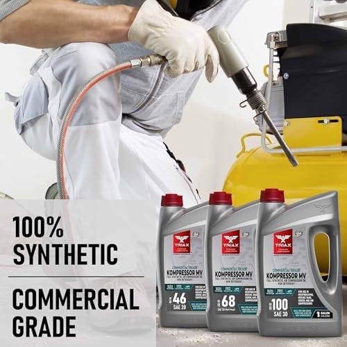 TRIAX Kompressor ISO 100 SAE 30, Full Synthetic, Multi-Vis Air Compressor Oil | for Rotary, Vane, Screw, and Reciprocal | Commercial Grade | High Temp | Non-Detergent (1 Quart)