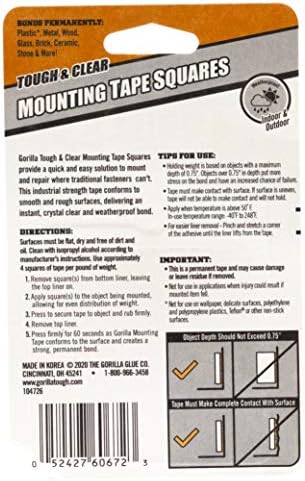 GORILLA Invisible Hold Double Sided Tape, 24 Pre-Cut 1" Mounting Squares