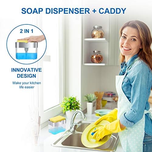 New 2026 Version Soap Dispenser with Added Features - Premium Quality Dish Soap Dispenser - Countertop Kitchen Soap Dispenser, Sink Dish Washing 13 Ounces (Sponge Included)