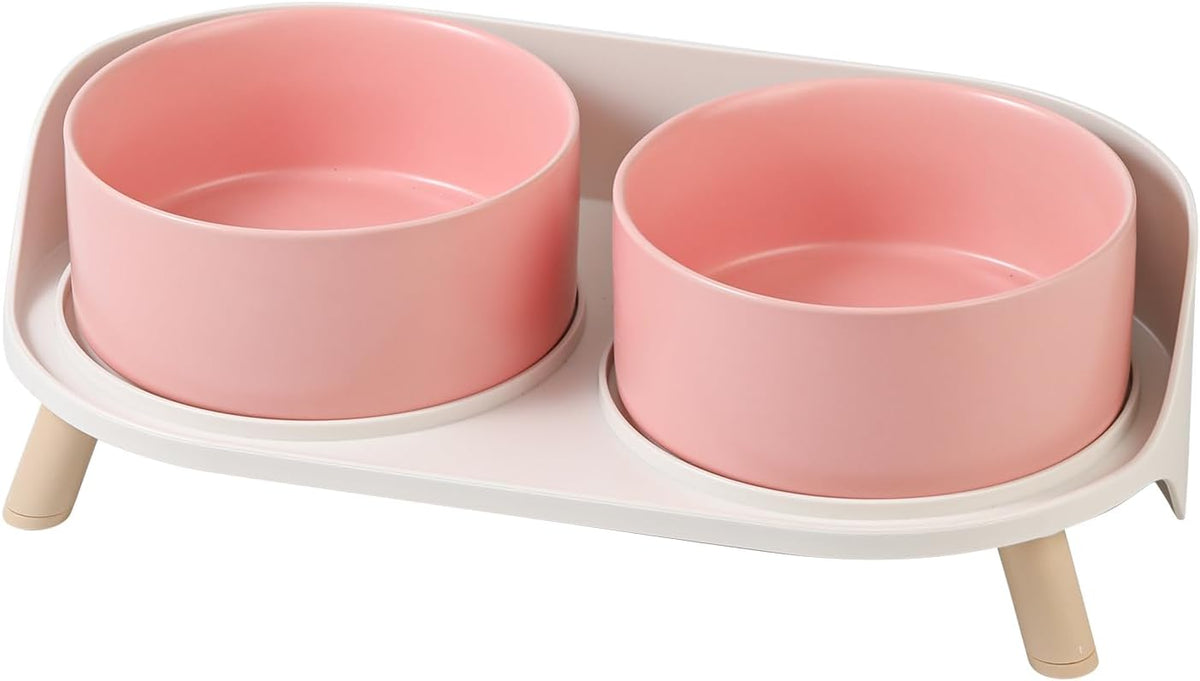 Elevated Ceramic Dog Bowl Set - Double Dog Feeding Bowls with Stand Splash Proof - Raised Dishes for Food and Water - Ideal for Small to Medium Dogs - 2 x 720 ml - 11.3 oz - White