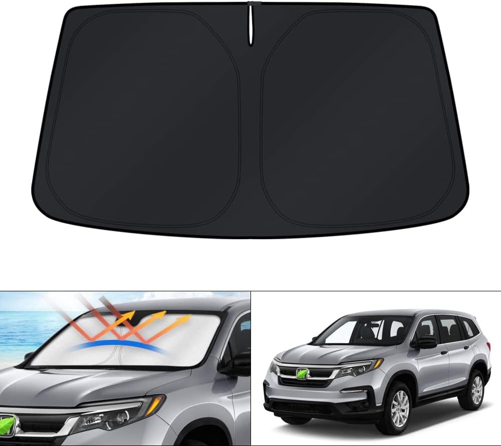 KUST Windshield Sun Shade for 2017-2026 Tesla Model Y/Model 3 Sunshade Accessories (Fit 2025-2026 Model Y Juniper / 2024 Model 3 Highland) Upgraded Foldable Sunshade, Blocks UV Rays Keep Car Cool