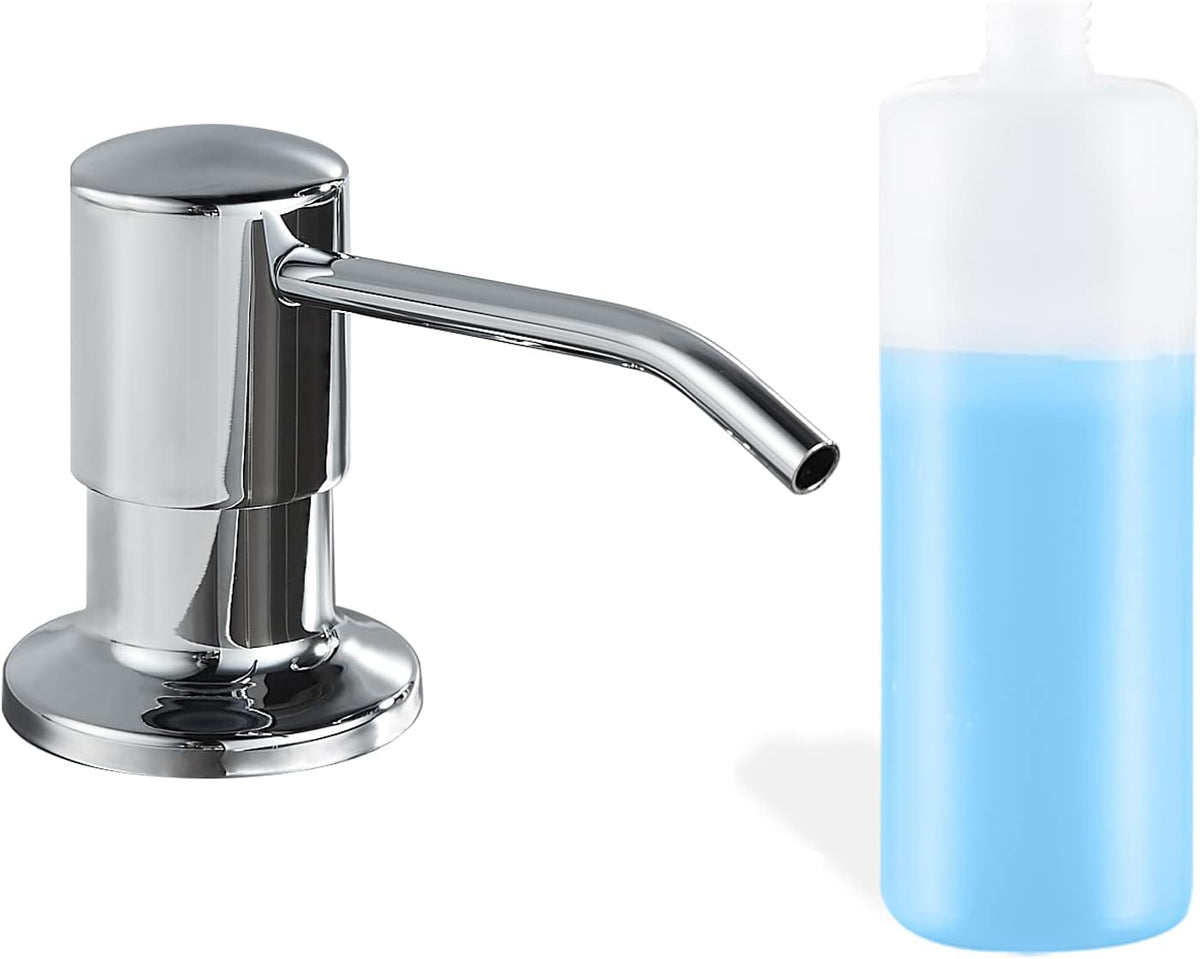 Built in Soap Dispenser for Kitchen Sink, Brushed Nickel Stainless Steel Countertop Pump Head (Plastic Built-in), Dish Soap Hand Lotion Dispenser with Refillable 17OZ Bottle
