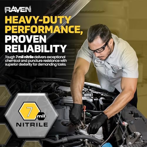 Raven Powder Free Nitrile Disposable Gloves | 7 Mil | Latex Free, Chemical + Puncture Resistant, Single Use |