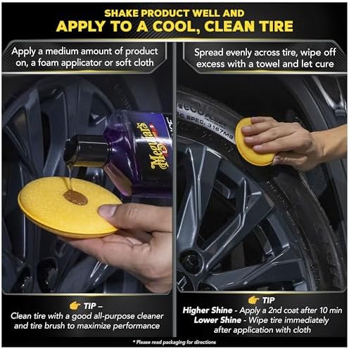 Meguiar’s Endurance Tire Gel - Tire Shine Gel, Premium Car Tire Shine For A Lasting Glossy Finish; Apply To Tires Cars, Trucks & Suvs To Keep Tires Looking Deep Black And Clean -16 Oz