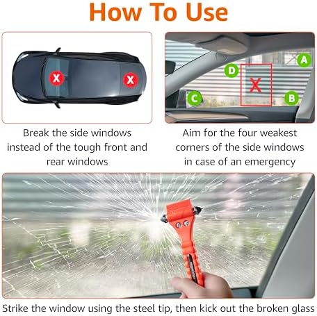 Amazon Basics Emergency Escape Tool, Window Breaker and Seatbelt Cutter, Car Safety Hammer with Protective Bracket, Bright Orange, 2 Pack, SW-835