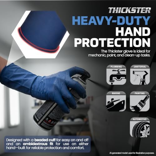 Thickster Powder-Free Exam Grade Latex Disposable Gloves. Blue, 14 mil Thickness, 12" Length. Single Use. Pack of 50.