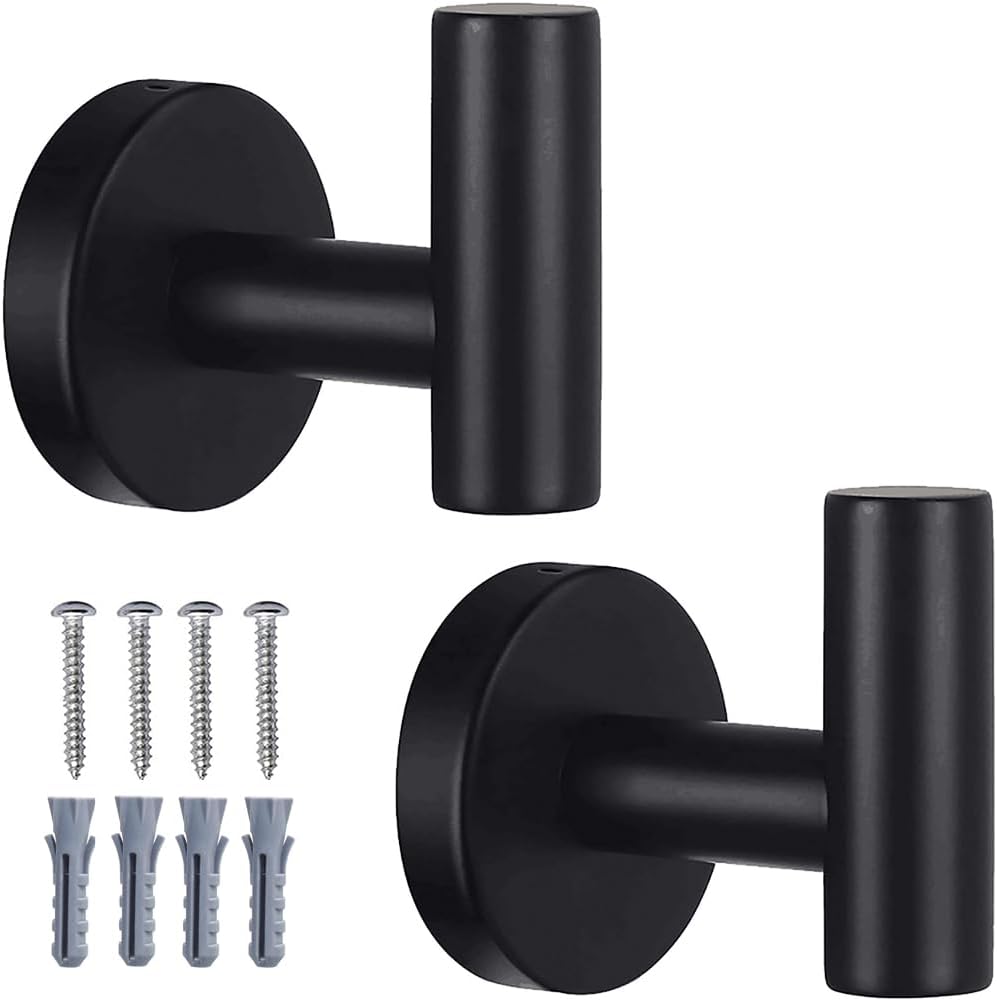 Towel Hooks Bathroom Coat Robe Wall Hook Heavy Duty Door Hanger Towel Robe Clothes Cabinet Closet Sponges Rack for Bathroom Bedroom Kitchen Hotel Pool 4 Packs Black(Drilling Installation)