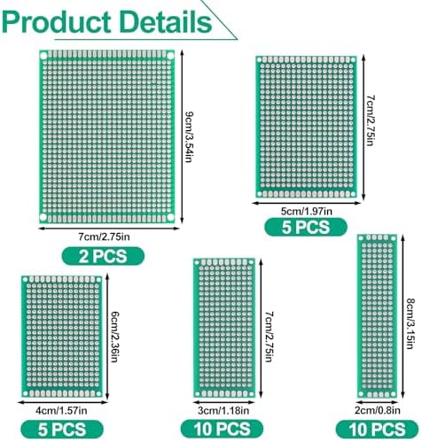 Rindion 32 Pcs PCB Board, Green Circuit Board with 5 Sizes Compatible, Double Sided PCB Prototype Board for DIY Electronics Projects Apply to Soldering Projects