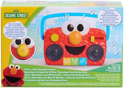 Sesame Street Elmo Take Along Boombox with Lights & Sounds, 5.5-inch Interactive Toy, Learning and Education, Kids Toys for Ages 2 Up by Just Play