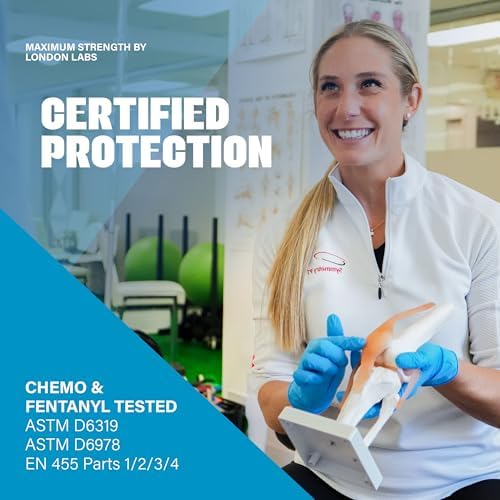 London Labs Synsafe 4 Mil - Blue Nitrile Exam Gloves –Disposable Latex Free & Powder Free – Extra Strong, Rubber Gloves