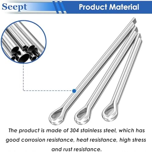 120Pcs Cotter Pins 304 Stainless Steel Cotter Pins Assortment Kit Tractor Pin Used for Hitch Pin Lock System, Trucks, Engine Repair in Towing Hitch Clips & Pins