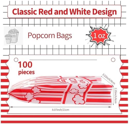 VOISEN Paper Popcorn Bags,100 Pack 1oz Popcorn Bags Individual Servings